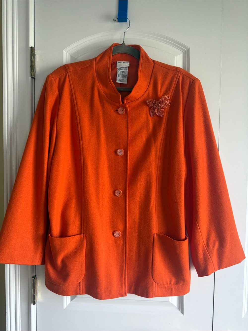 VTG White Stag Wool Blend Orange Button-Front Jacket w. Decorative Pin, XL, EUC!